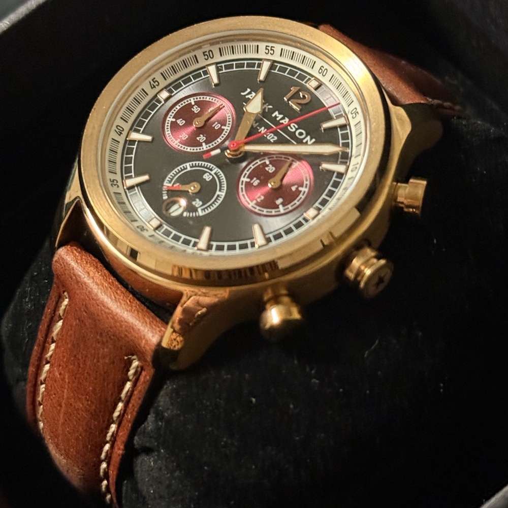 New box Jack Mason Japan movement JM-N202-008 36mm Nautical Chronograph Leather